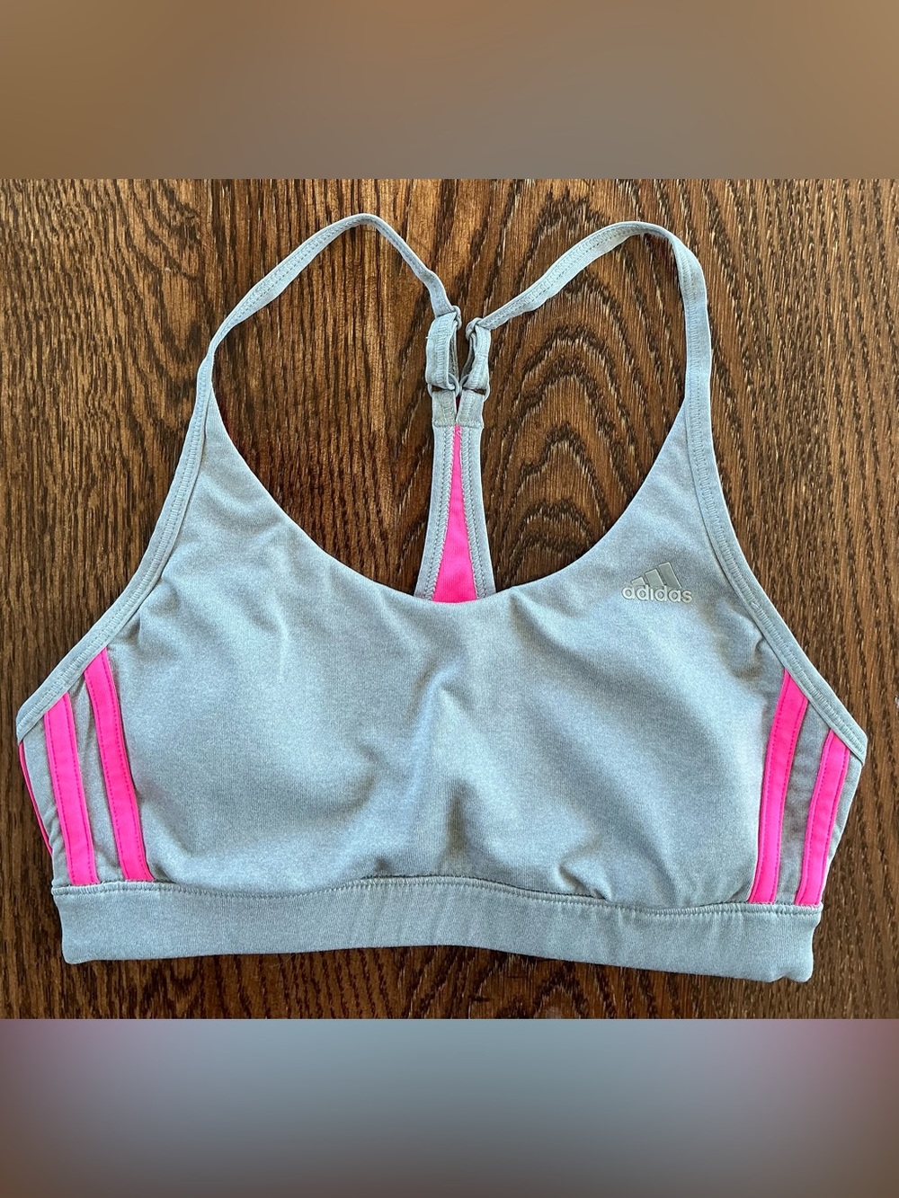 adidas Light Gray and Hot Pink Racerback Sports Bra